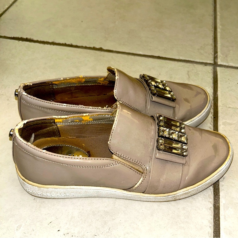 Michael Kors Nude Rhinestone Patent Leather Casual Slip On Sneakers Size 7
